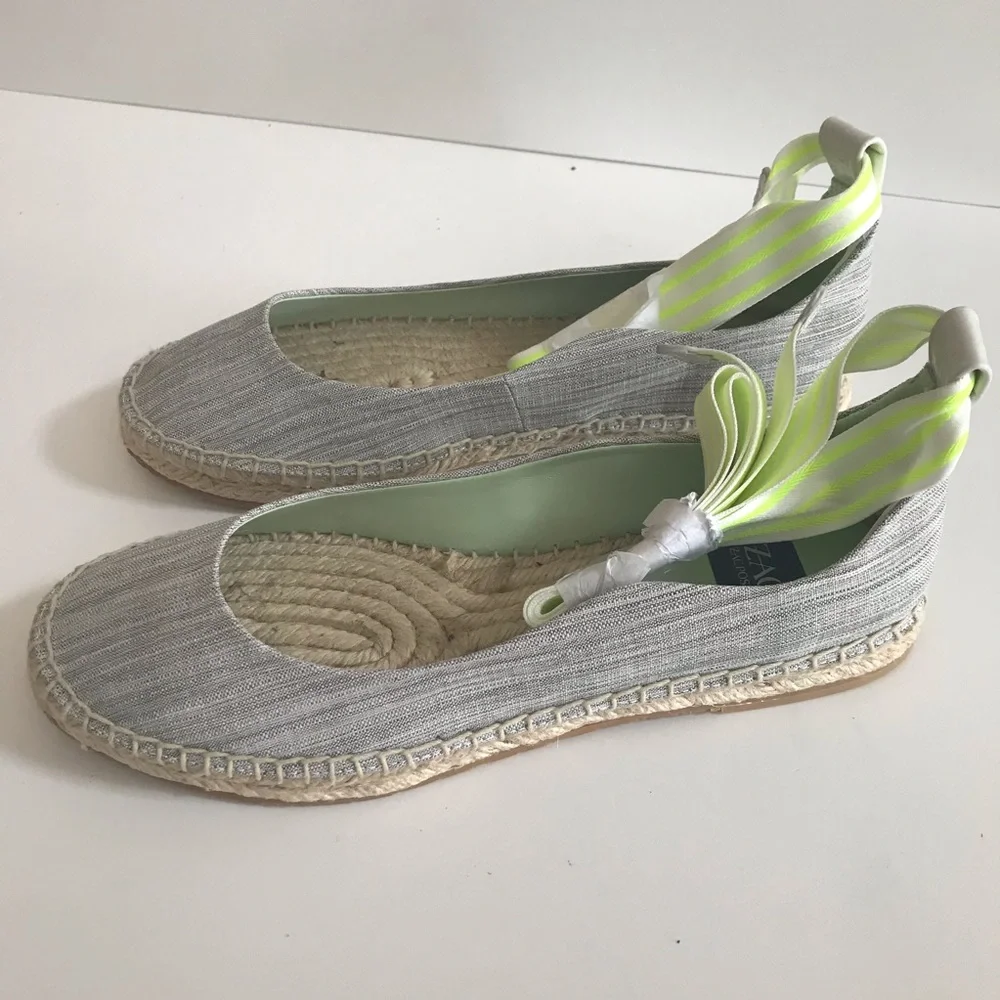 ZAC Zac Posen Vinca Gray Ballet Flat Espadrille With Ribbon Ankle Tie Size 7 NIB